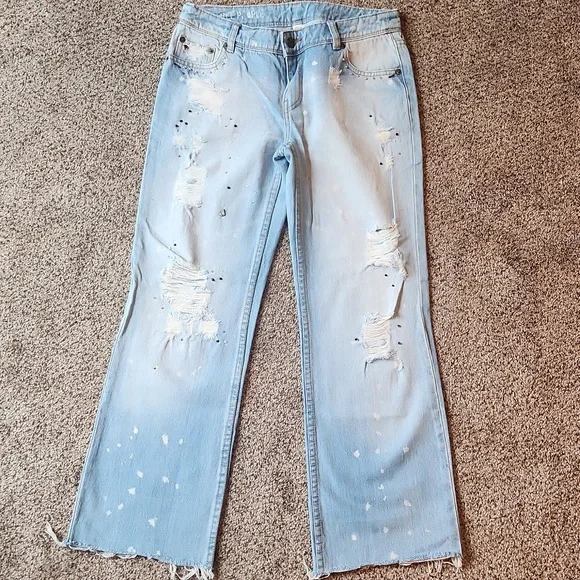 Free People | Distressed & Bedazzeled Light Blue Jeans - Picture 3 of 14